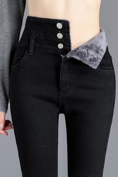 Jeans skinny chauds pour femmes, pantalons crayon à boutons commandés