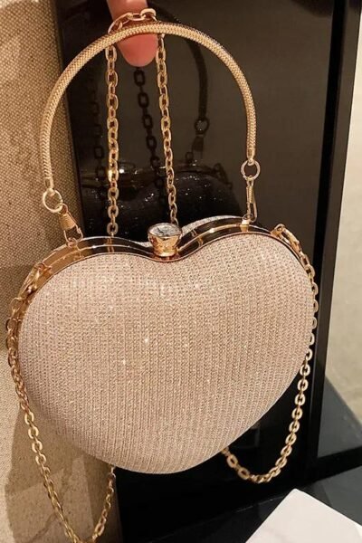 Pochette de soirée en métal en forme de cœur pour femme