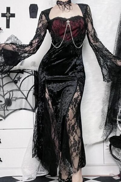 Robe Gothique Sexy à Manches sulfet Taille Haute pour Femme