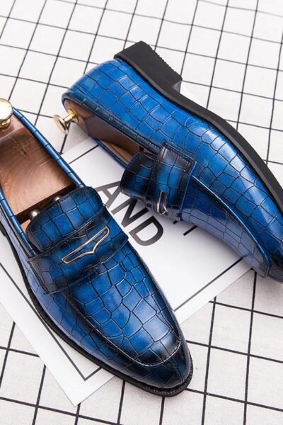 Chaussures Italiennes en Cuir Bleu de Haute Qualité pour Homme