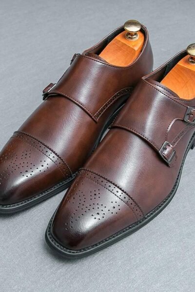 Chaussures formelles en cuir à double structure pointue pour hommes
