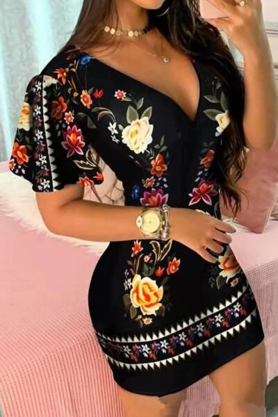 Mini robe d’été élégante à imprimé floral pour femmes