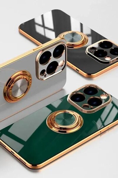 Coque en silicone souple avec porte-anneau, coque de luxe, iPhone